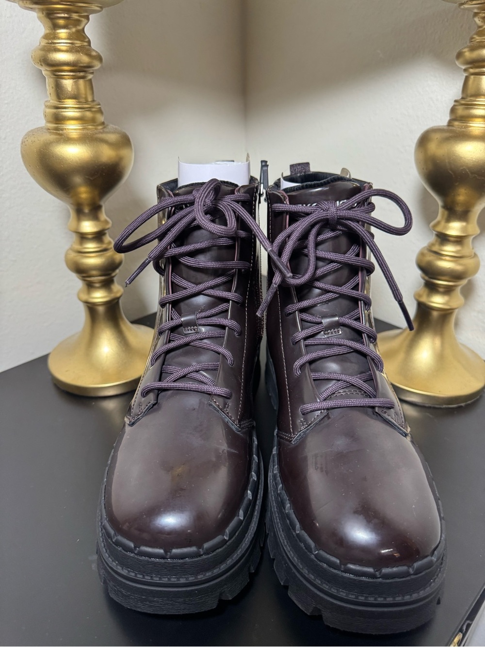 Skechers Burgundy Lace-Up Chunky Combat Boots